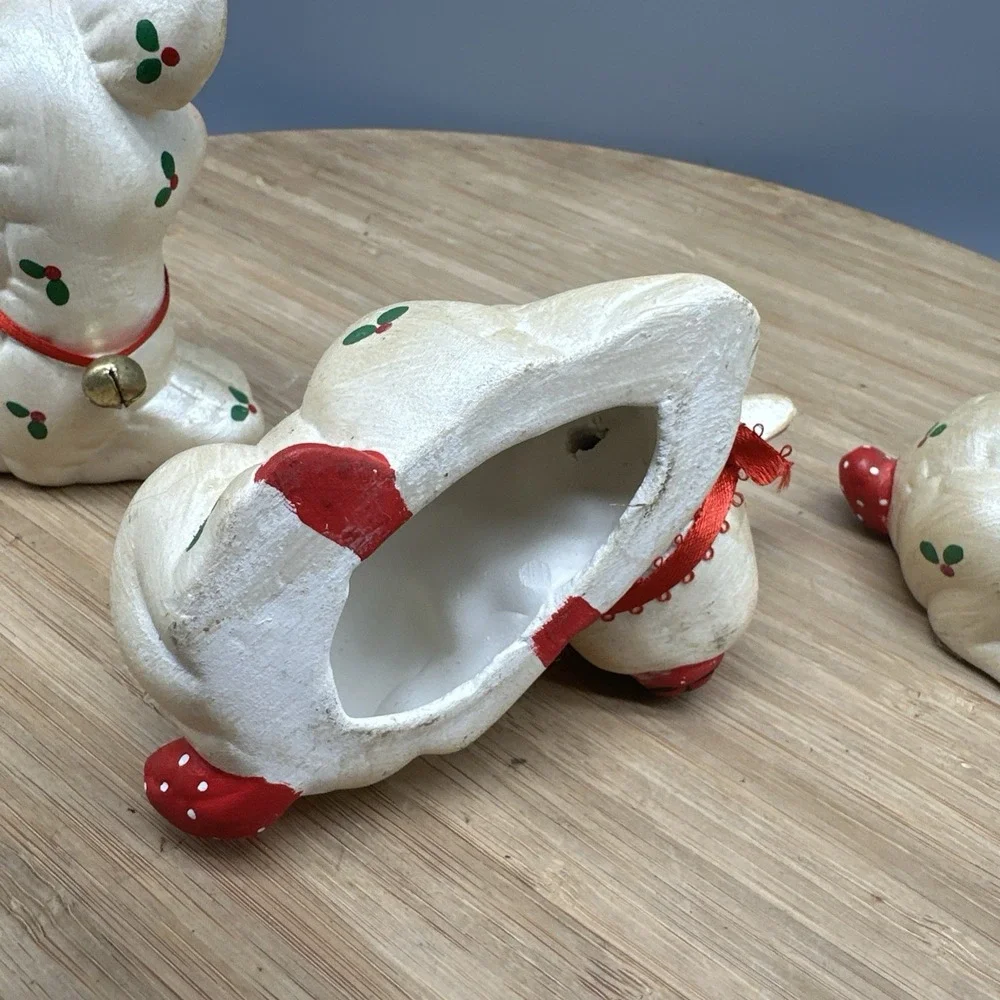 Vintage Christmas Ceramic Sleeping Reindeer Figures Hand Painted Set Kimple 80s